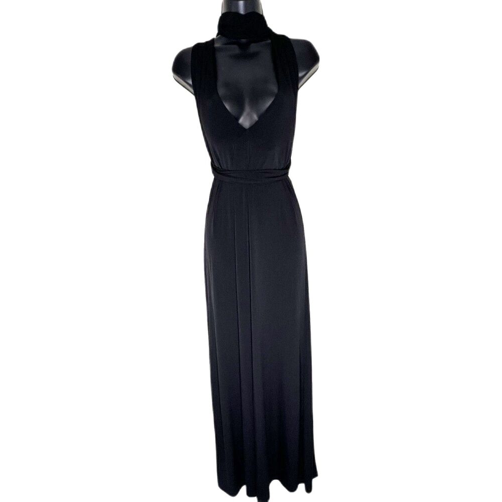 Moda International Black Convertible Halter Maxi Dress Size M Y2K Coquette Party
